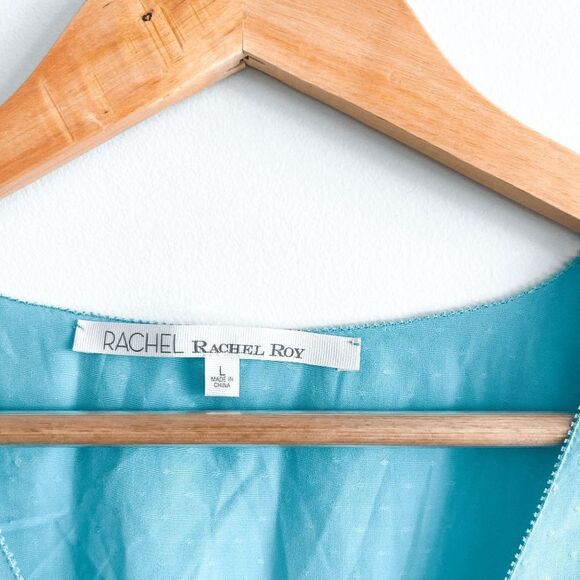 Rachel Roy Womens Blouse Cropped Short Sleeve Sky Blue Large - Picture 3 of 6